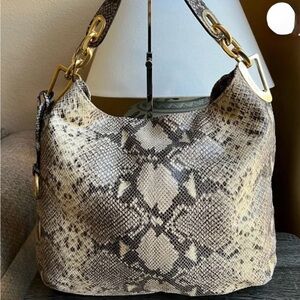 MICHAEL Michael Kors Snake Print Hobo Bag with Gold Accents